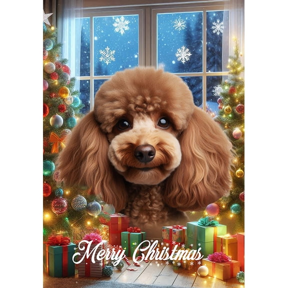 Poodle Chocolate - Best of Breed  Christmas House Flag 28" x 40"