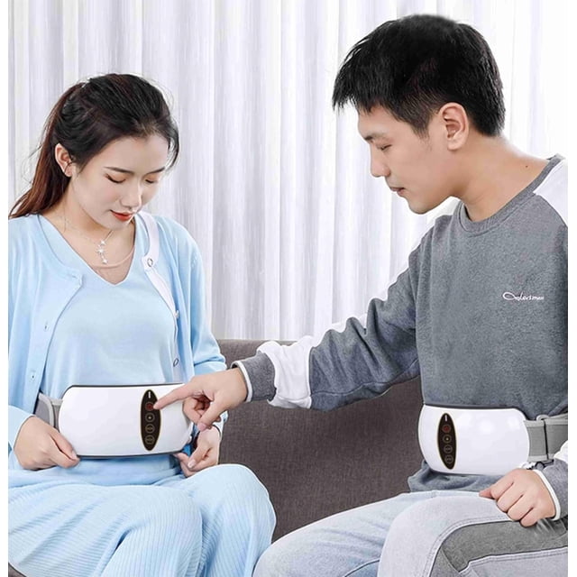 Portable Abdominal Weight Loss Belt, Wireless Electric Massage Machine, 4 Vibration Massage Modes, Suitable for Both Men and Women, Without Plug in (Gray White)