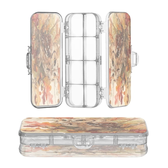 Plastic Pencil Box Large Capacity Pencil Boxes Clear Boxes with Snap-Tight Lid Stylish Office Supplies Storage Organizer Box Owl and Branch