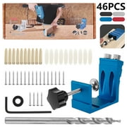 HOTBEST 46Pcs Pocket Hole Jig Kit,Accurate Mini Style 15 Degrees Pocket Hole Jig Kit for Wood Working Step Drill Bit Set Woodworking Tools