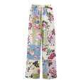 thumbnail image 5 of High Waist Floral Pants for Women Summer Beach Wide Leg Drawstring Pockets Loose Casual Palazzo Trousers 2026 Pink 2XL, 5 of 9