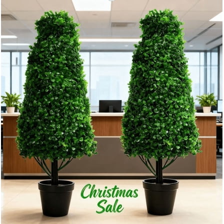 Artificial Boxwood Spiral Topiary Trees, 3ft Tall (2 Pieces) Faux Plant Outdoor, All-Year Green Fake Plant with Replaceable Leaves for Decorative/Indoor/Porch/Garden