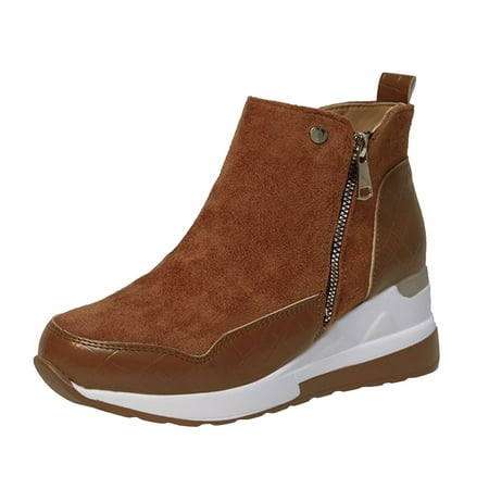 

Mzoazpie Fashion Women s Shoes Thick-Soled Womens Suede Retro Boots Colorblock Brock Wedges Short Boots for Women with Heel Fashion Boots