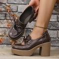 thumbnail image 3 of SACFOF Womens Chunky Platform High Heeled Loafers Round Toe Block Heel Pumps Slip On Dress Office Shoes, 3 of 6