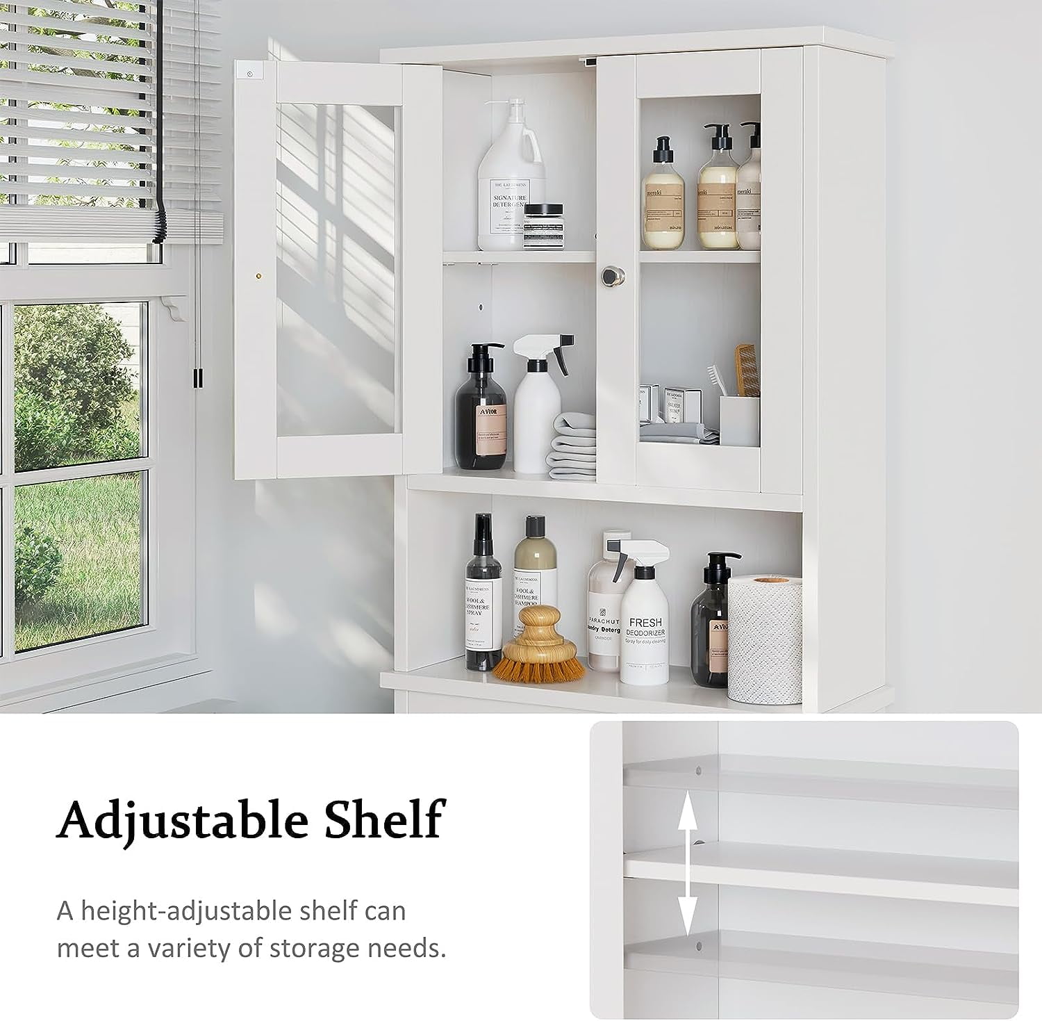 Sobaniilo Over The Toilet Storage Cabinet for Bathroom, Storage Organizer Over Toilet, Space Saver with Tempered Glass Doors, White