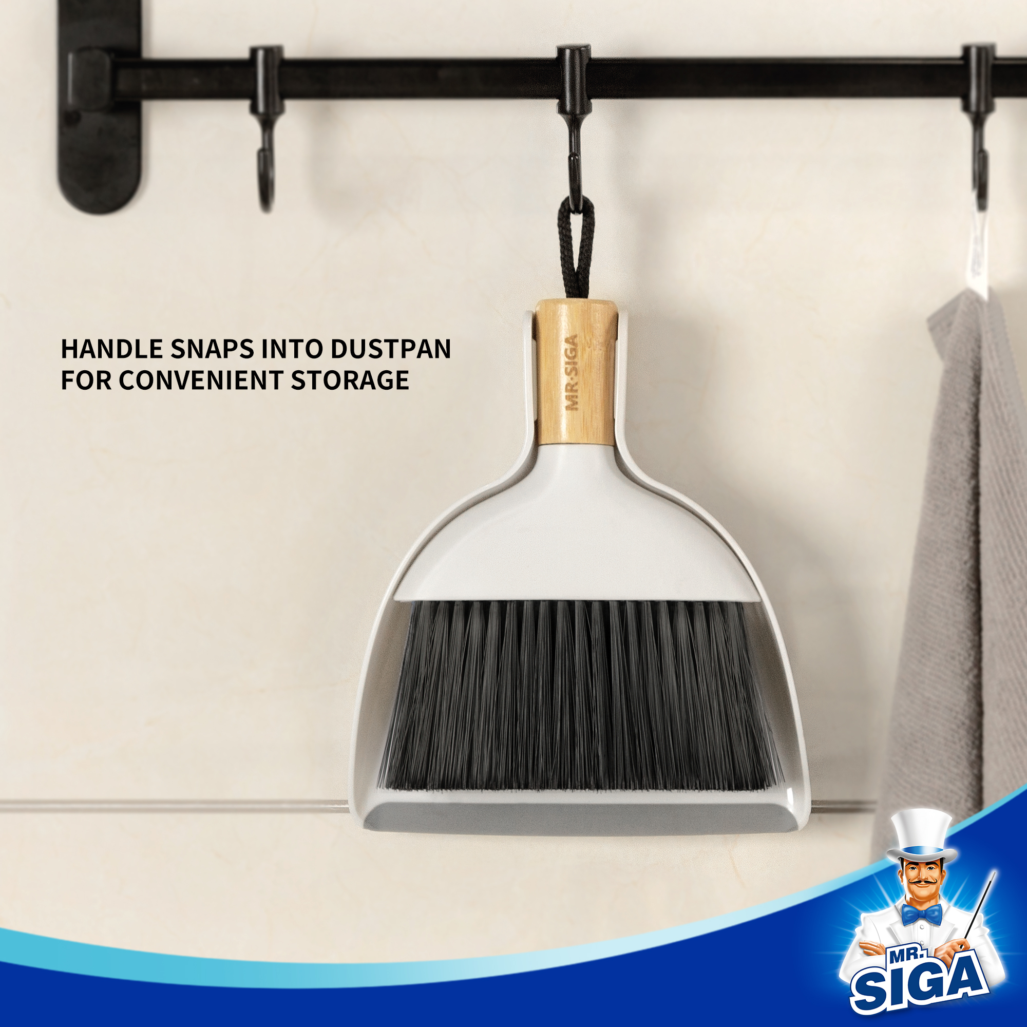 MR.Siga Mini Dustpan and Brush Set, Cleaning Brush and Dustpan Combo with Bamboo Handle - image 2 of 7