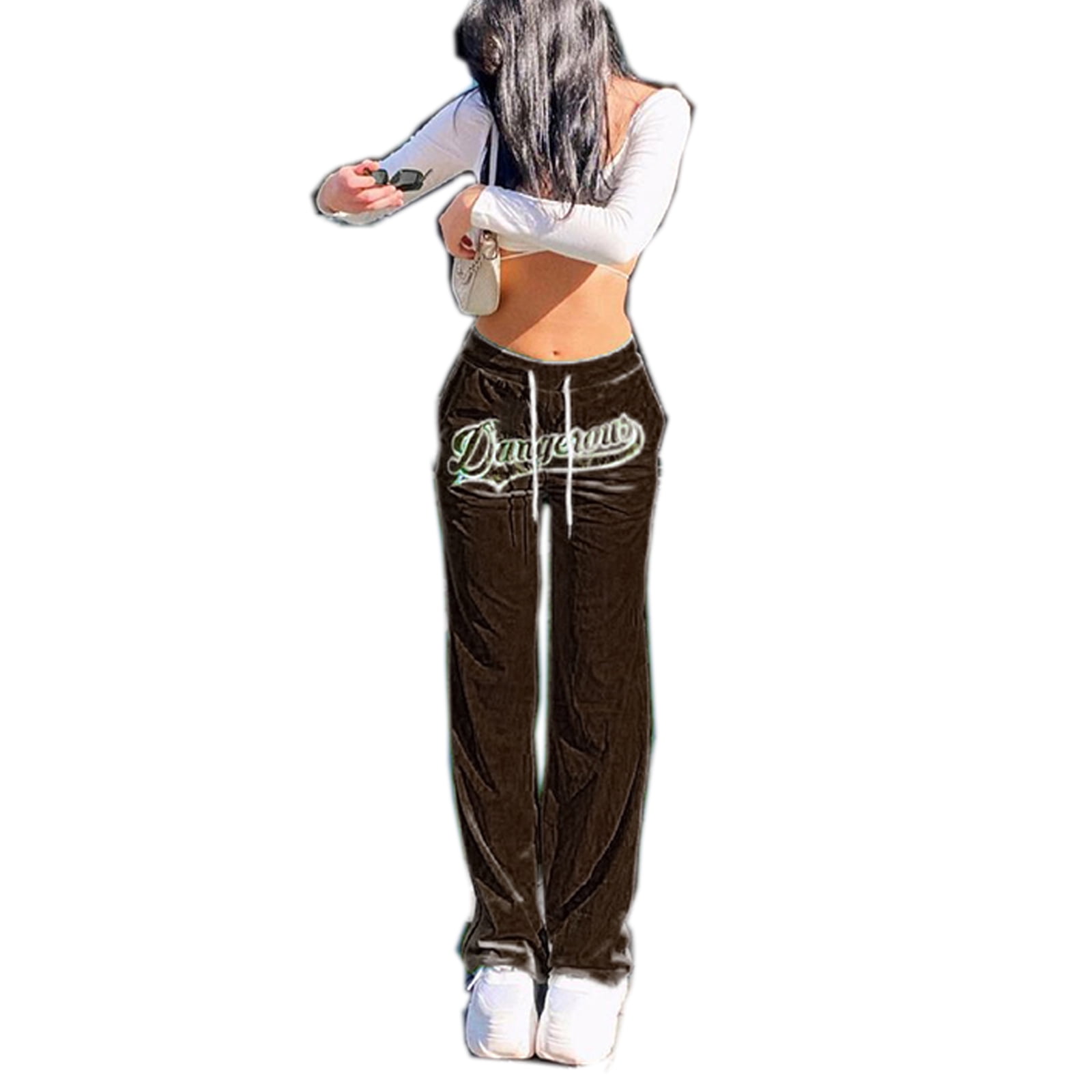 High Waist Letter Embroidery Loose Fit 