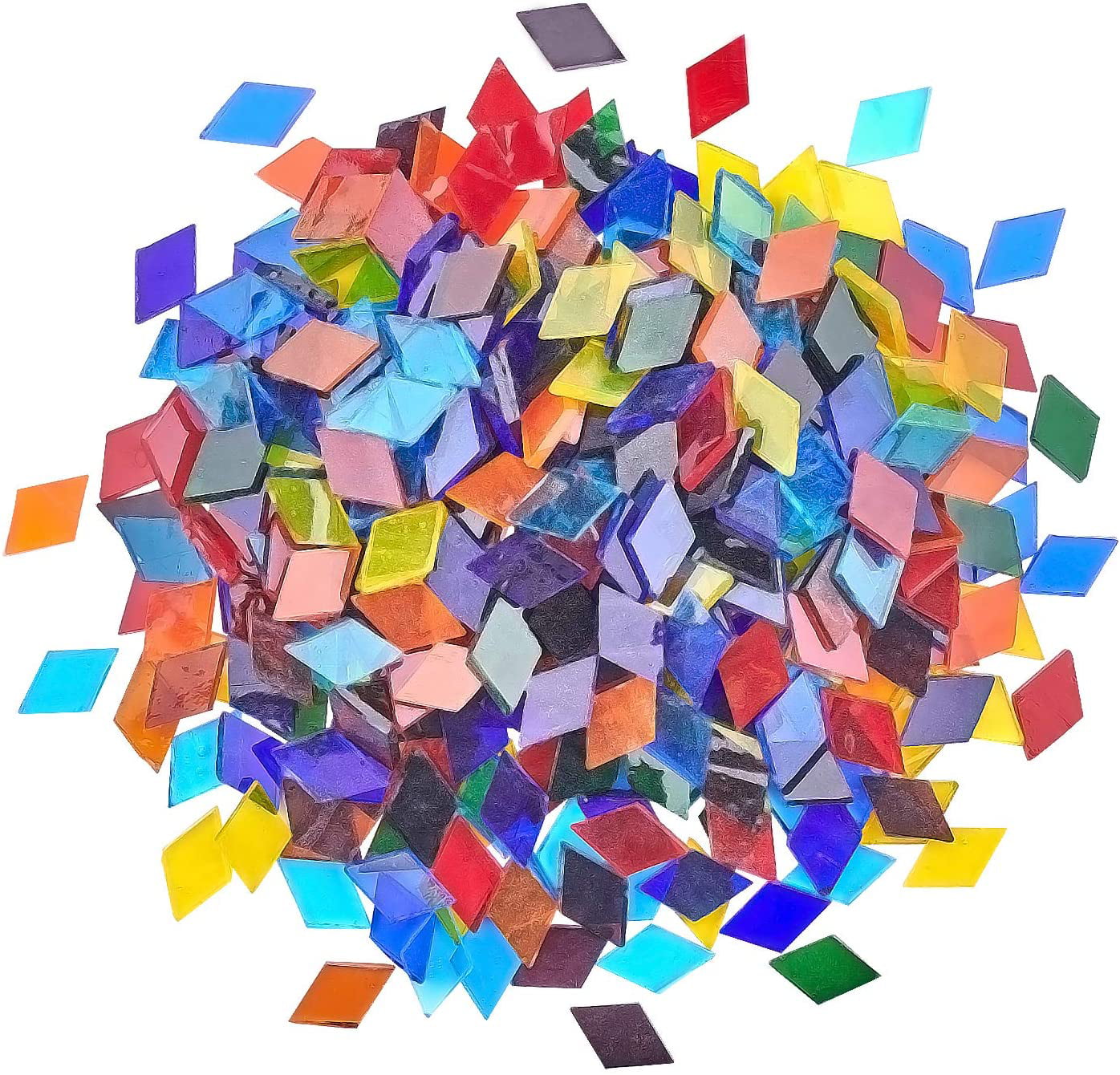 MonkeyJack Bulk Geometry Clear Glass Mosaic Tiles Pieces for DIY Hobbies Art Craft Material Accessories Multi Style to Choose 10mm x 10mm rhombus tangerine
