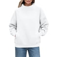 thumbnail image 3 of Womens Casual Mock Neck Sweatshirt Zaewscy Women's Fashion Winter Sporty Solid Color Pocket Crewneck Loose Sweatshirt White XL, 3 of 9
