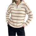 thumbnail image 6 of Womens Knit Tops Striped Quarter Zipper Long Sleeve Fashion Casual Pullover Sweaters for Daily Wear Brown XL, 6 of 7