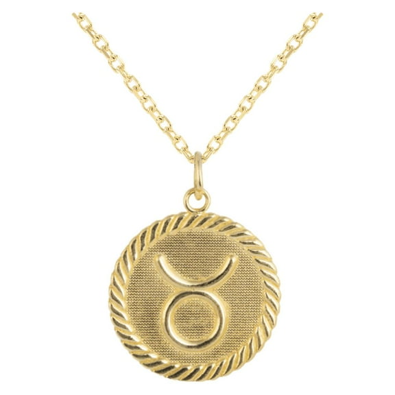 Reversible Taurus Zodiac Sign Charm Coin Pendant Necklace in Solid Gold (22 Inches)