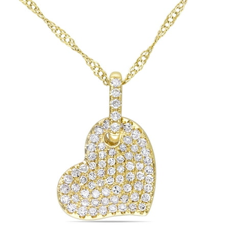 Miabella 1/4 Carat T.W. Diamond 14kt Yellow Gold Heart Pendant, 17