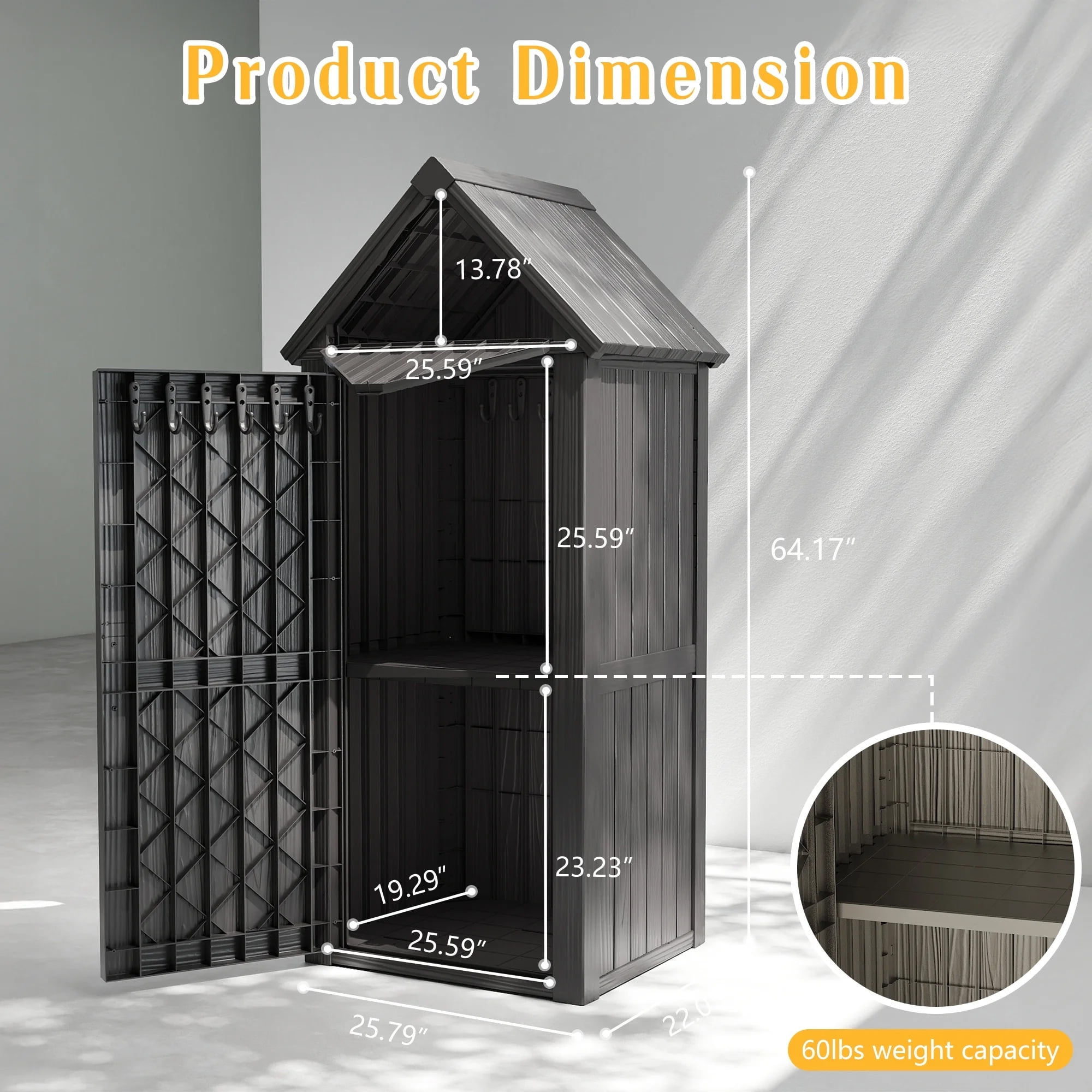 Outdoor Storage Shed, Waterproof Resin Garden Tool Shed, Heavy-Duty Weather-Resistant Cabinet for Patio, Backyard, or Garage