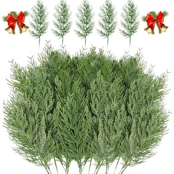 Artificial Pine Branches,30 Pcs Christmas Faux Cedar Stems, Artificial Faux Cedar Branches, Fake Christmas Greenery Pine Picks for Wreath Craft DIY Home Kitchen Decorations