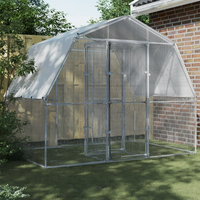 vidaXL Cage à Poules avec Toit et Porte Acier Galvanisé Argenté