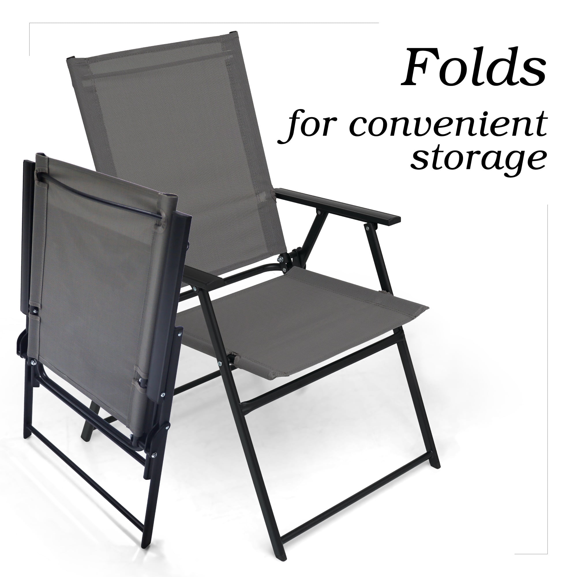 Metal Outdoor Folding Chairs, 4-Piece Patio Lawn Chairs with Arms