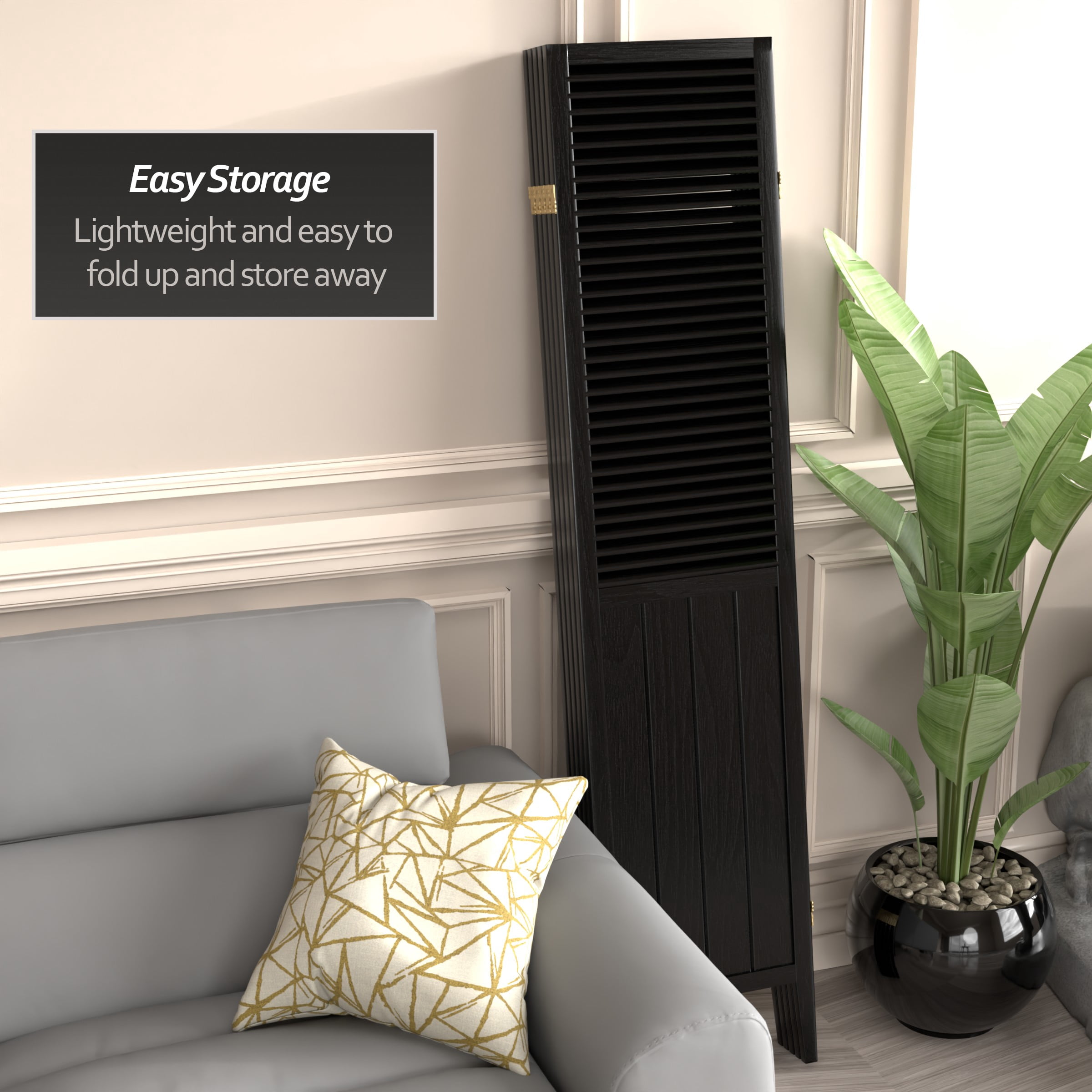 Handmade Beadboard 70-inch Room Divider (China) 5 Panel Black