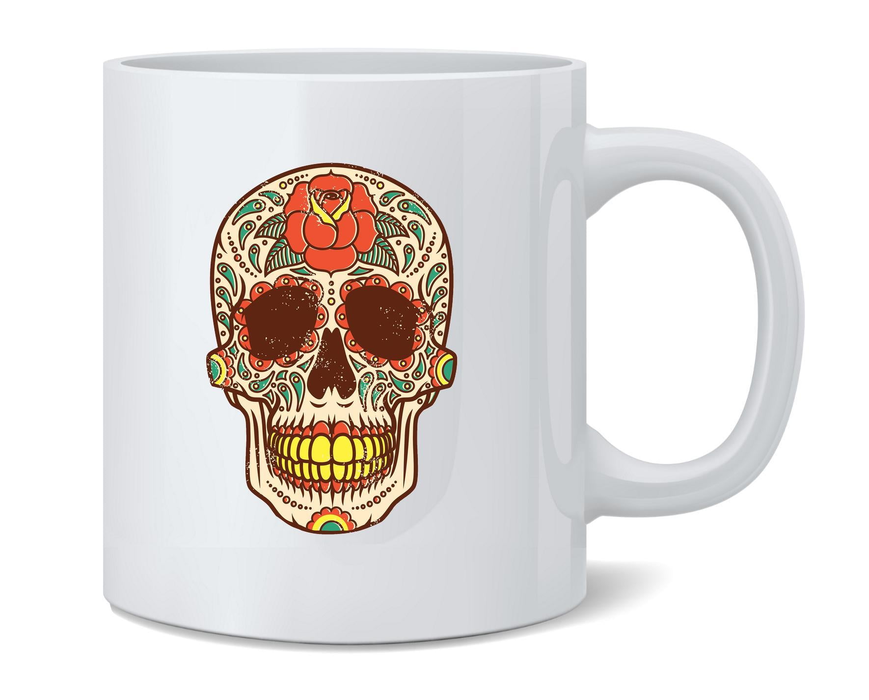 Rose Sugar Skull Vintage Horror Halloween Costume Ceramic Coffee Mug Tea Cup
