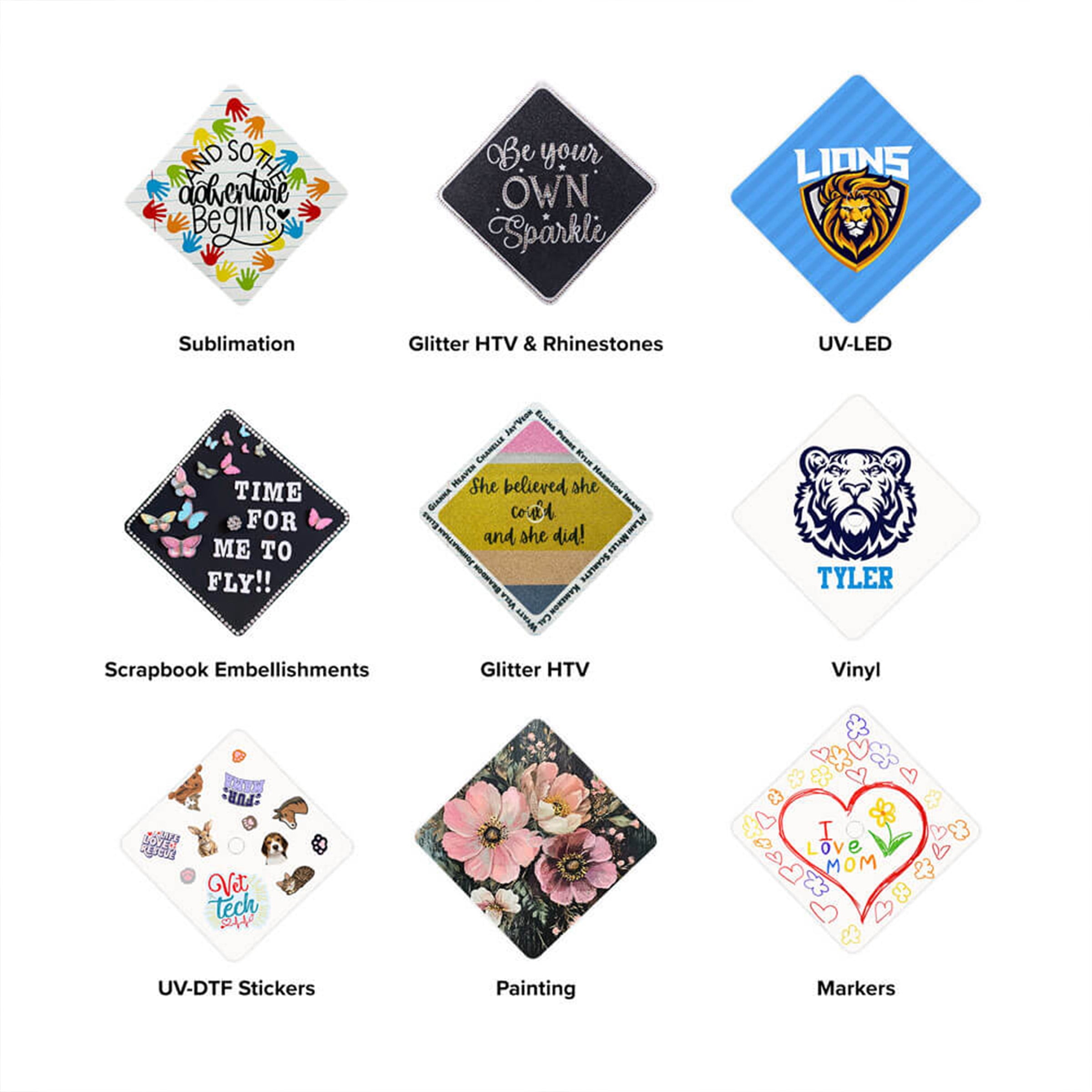 Graduation Cap Topper, Blank Grad Cap Insert for Sublimation, UV-LED, DTF, Vinyl, Rhinestones & Paint, Non-PVC Plastic, White (5 Pack)