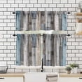 thumbnail image 4 of Rustic Wooden Board Valance Curtain Barn Door Blue Teal Vintage Wood Rod Pocket Valance Window Treatments Short Curtains for Kitchen Farmhouse Living Room Decor 54x18 Inch + 27x24 Inch X 2, 4 of 5