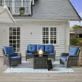 thumbnail image 2 of PARKWELL 4-Piece Outdoor Patio Furniture Set 5-Seat High Back Conversation Set with 30" Fire Pit Table and Deep Seat Wicker Chairs for Patio Garden Deck,Gray Wicker Navy Cushions, 2 of 9