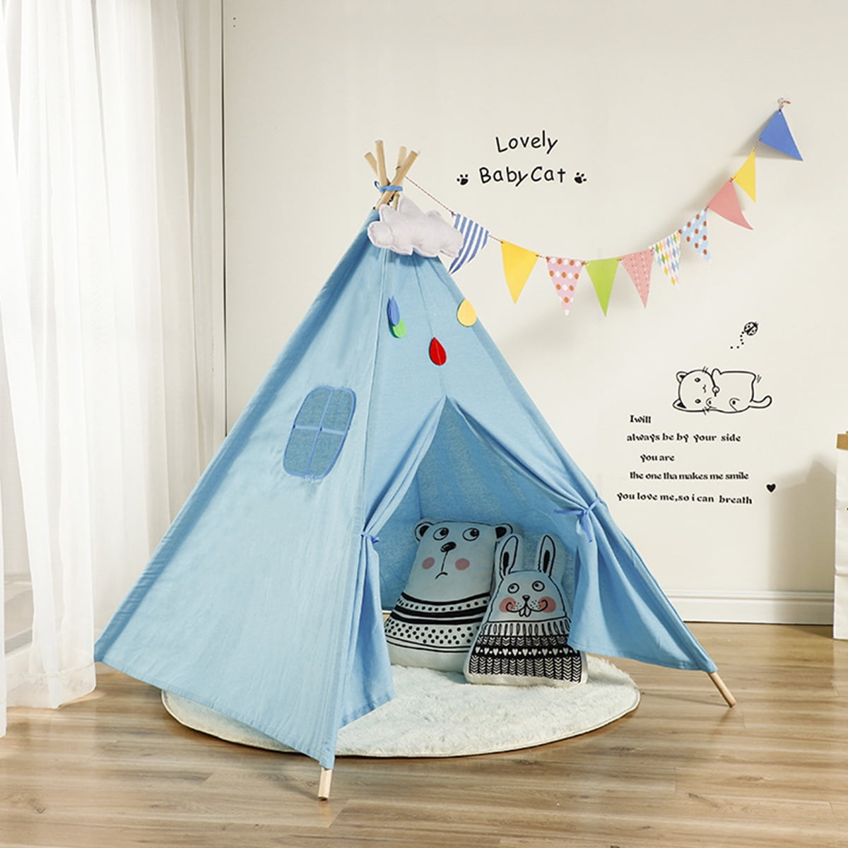 Large Kids Teepee Indoor Play Tent Cotton Canvas Children Indian Tipi Playhouse 