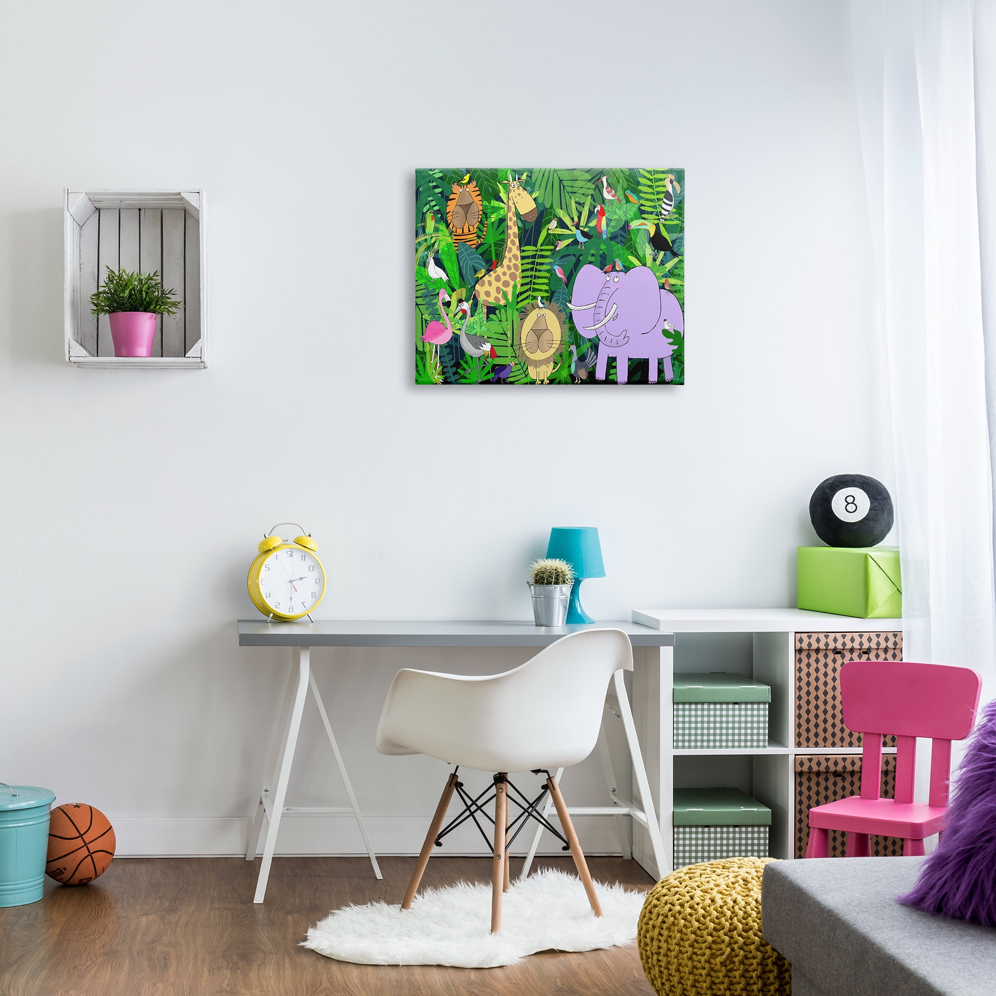 Design by Carla Daly Playful Safari Animals in Green Jungle Illustration 30 in x 24 in Painting Canvas Art Print, by Stupell Home Décor