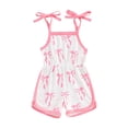 thumbnail image 2 of Aojekbee Little Girl Overalls Bow Print Neck Tie-Up Spaghetti Strap Shorts Jumpsuit Toddler Sleeveless Romper for Summer, 2 of 10