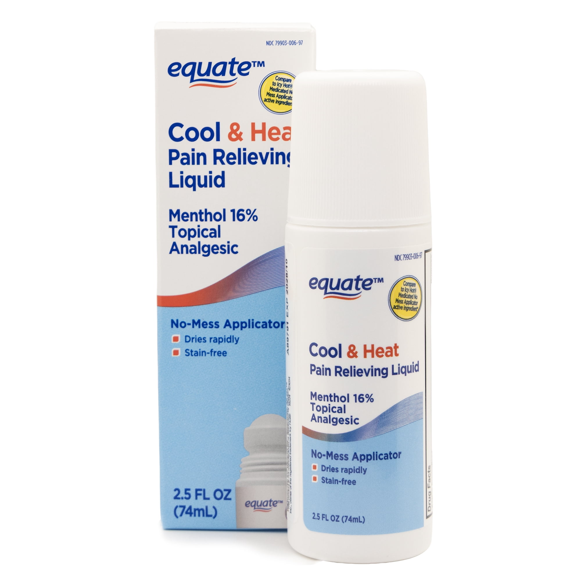Equate Maximum Strength Strength Cool & Heat Pain Relieving Liquid Roll On 16% Menthol, 2.5 fl oz, Compare To Icy HotÂ® Medicated No Mess Applicator Active Ingredient