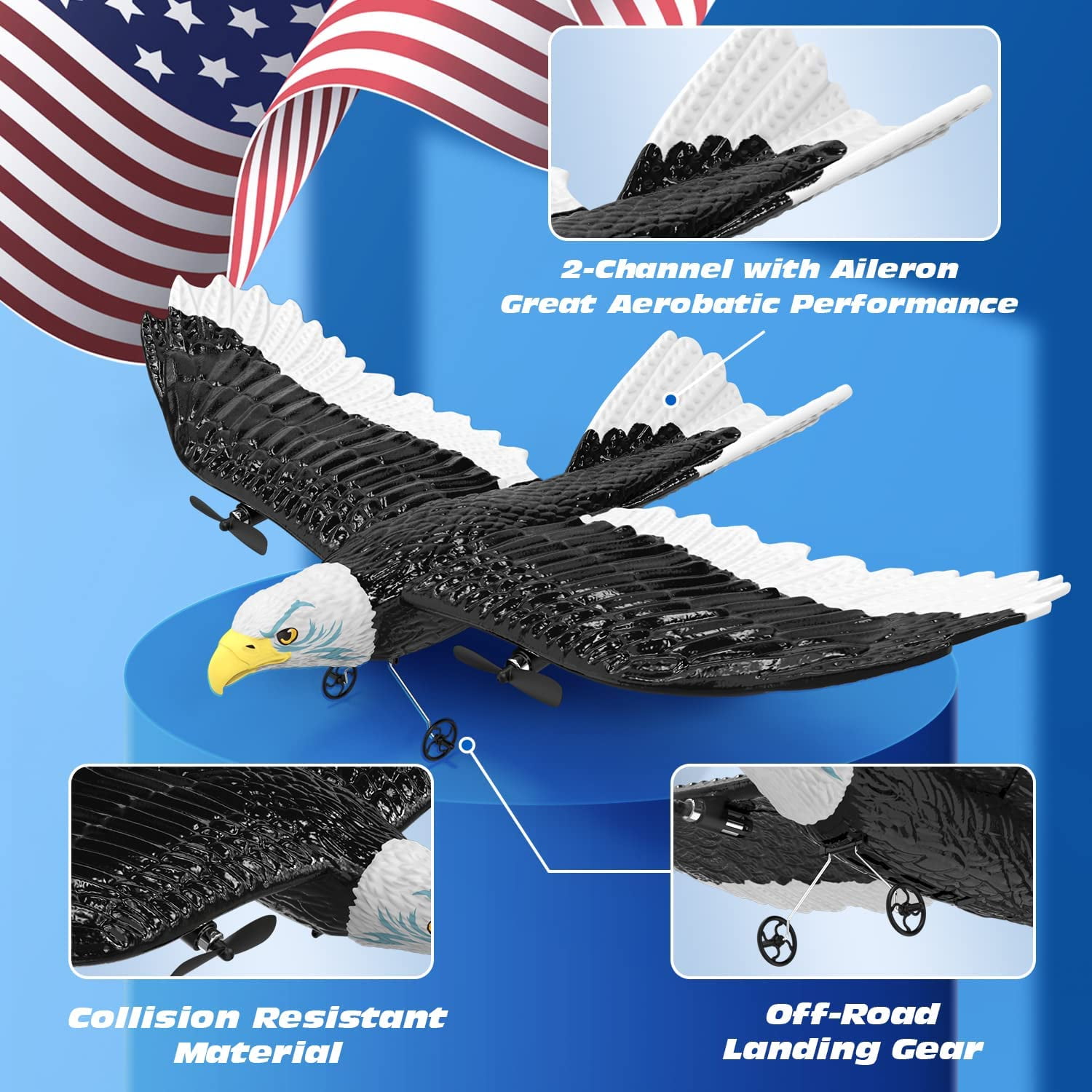 MUSICOZY RC Airplane, Remote Control Eagle Plane, RTF Aircraft, 2.4GHZ 2CH Flying Bird with 2 Batteries and 6-Axis Gyro Stabilizer Propeller, Easy to Fly for Beginners, Adults, Kids and Children