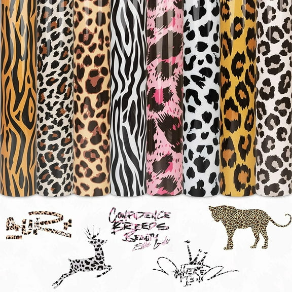 Leopard HTV Vinyl -8 Sheets 12 x 10 inches Patterned Iron on Vinyl for T-Shirts Clothing Bags Heat Transfer Vinyl for All Cutting Machine