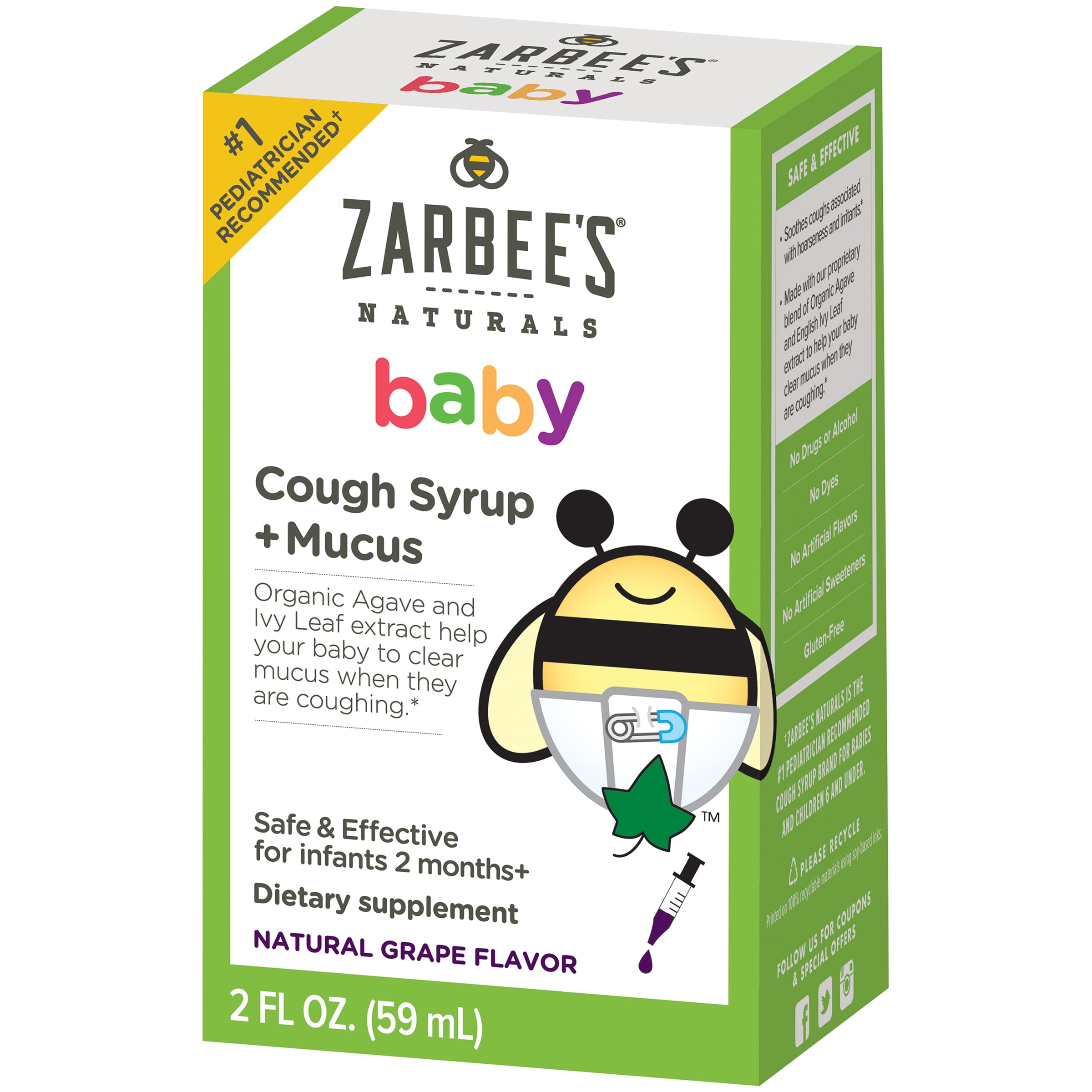 Zarbee's Naturals Baby Cough Syrup + Mucus, Natural Grape, 2 fl oz