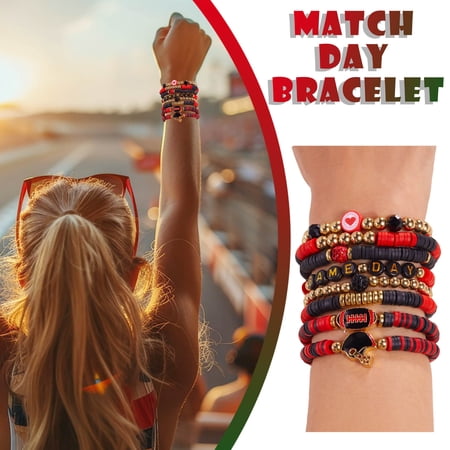 Game Day Bracelets for Women and Men, Stackable Sports Charm Bracelets for Football Fans, Bohemian Style Football Mom Jewelry Gifts for Summer Beach Accessories
