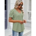 thumbnail image 3 of Womens Summer Shirt V Neck Casual Tshirts Puff Sleeve Tops for Women Trendy Tunic Solid Color, 3 of 6