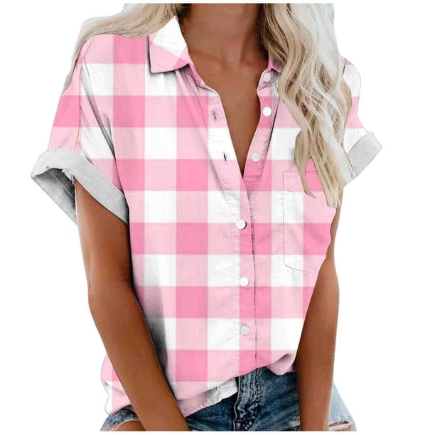 Mujeres Pantalones Cortos Impresos Manga Corta con Cuello en V Blusa Superior, Casual Y Elegante Corto para las Mujeres Verano Casual