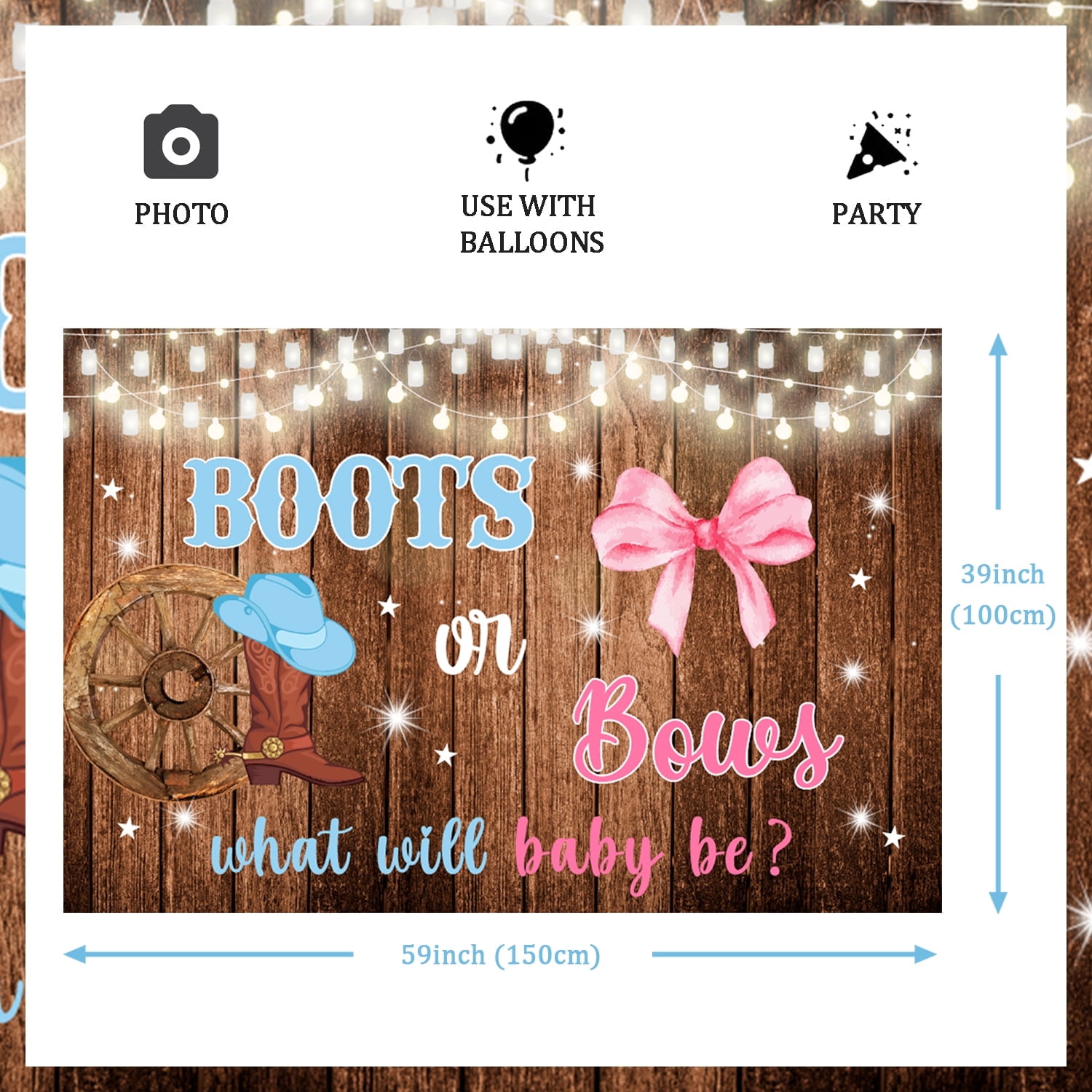 Boots or Bows Gender Reveal Decorations, Balloons Arch Kit What Will Baby Be He or She Backdrop for Western Cowgirl Gender Reveal Decorations