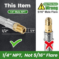 thumbnail image 5 of 18 Inch RV Propane Hoses with Gauge,  Camper Propane Hose with Gauge Stainless Steel Braided, 1/4" Male, 40Lb 250PSI, NPT x QCC1 Fittings (2 Pack), 5 of 7