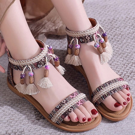 

Golf Shoes Summer Ethnic Style Flat Heel Sandals Casual Beach Open Toe Slippers Platform Sandals