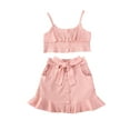 thumbnail image 2 of Kids Baby Girls Sling Ruffle Tube Top + Buttons Pocket Flared Mini Skirts Clothes Set, 2 of 5