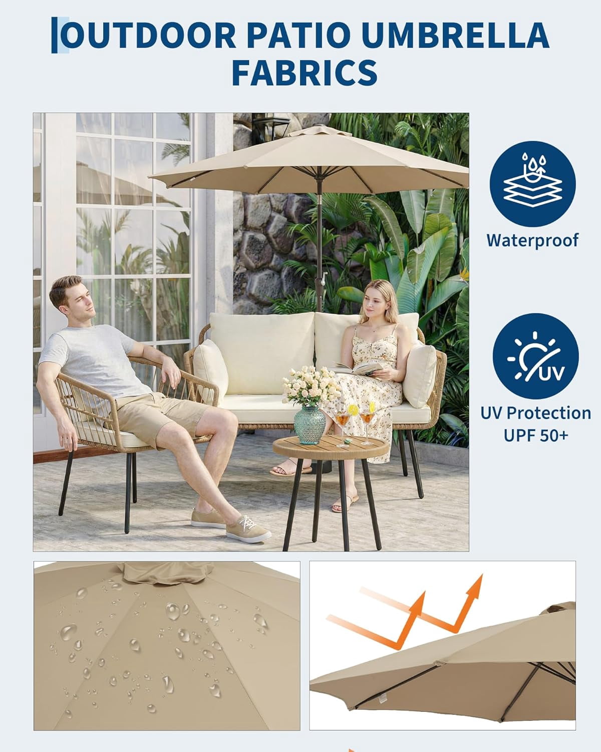 SOLLED 9FT Patio Umbrella with Push Button Tilt & Crank, Outdoor Market Table Umbrella with 8 Ribs for Garden Backyard Deck Pool,Brown