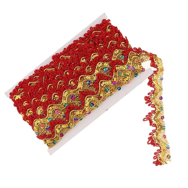 Moyic Borde de encaje metálico con lentejuelas de x35mm, adornos, cinta, tela, costura DIY Tela de costura y artesanía rojo 13m