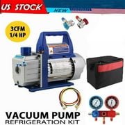3CFM AC Manifold Gauge set r134a 1/4 Air Vacuum Pump HVAC A/C Refrigeration Kit AC Manifold Gauge Set 1400 RPM