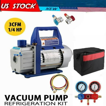 3CFM 1/4HP Air Vacuum Pump HVAC A/C Refrigeration Tool Kit AC,Auto Repair Equipment, Manifold Gauge Set(R134A )