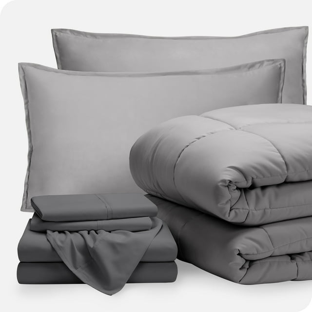 Bare Home 7-Piece Bed-in-a-Bag - Full, Light Gray with Gray Sheet Set