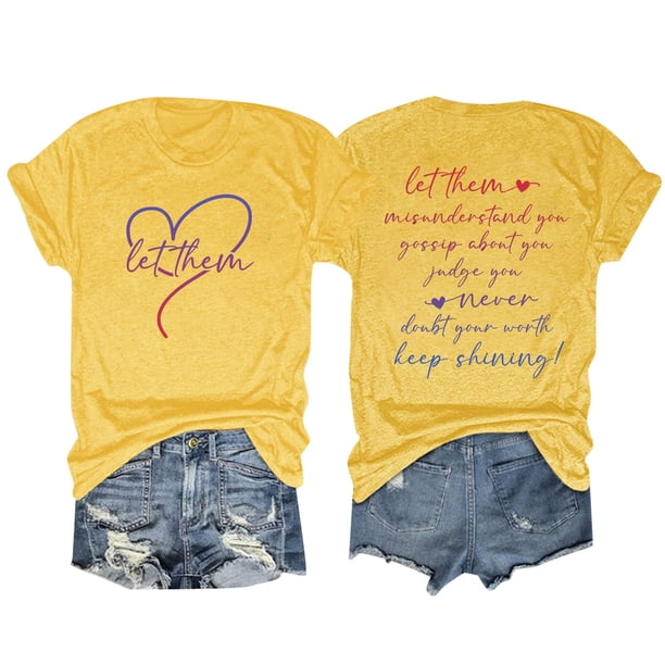 Camiseta motivacional con estampado para mujer - Estampado «Let Them Misunderstand», cuello redondo, manga corta informal - S-XXXL