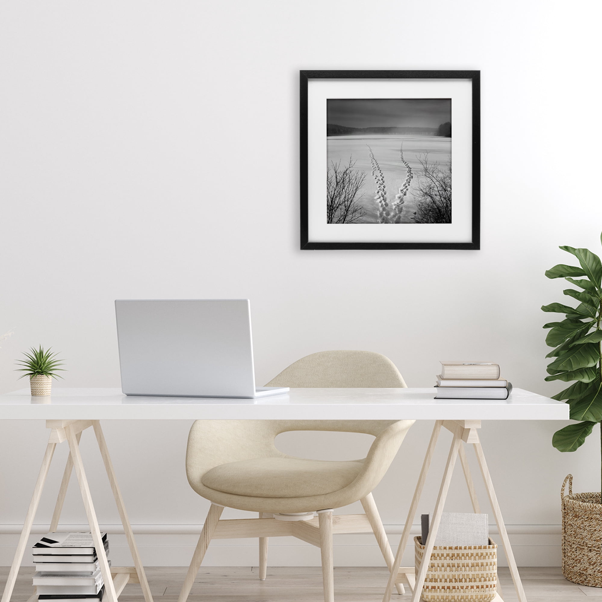Stupell Industries Snowstep Tracks Across Frozen Lakes Black Framed Print Under Glass, design by Chip Forelli