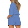 thumbnail image 2 of Hanerdun Women Solid Pajamas Set Female 2PCS Short Sleeve Sleepwear Nightwear Blue L, 2 of 5