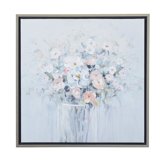 24" x 24" Handmade Bouquet Floral Framed Wall Art with Silver Frame, by DecMode