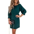 thumbnail image 3 of DYMADE Women Plus Size 3/4 Sleeve Waist Closed Solid Elegant Dress, 3 of 4