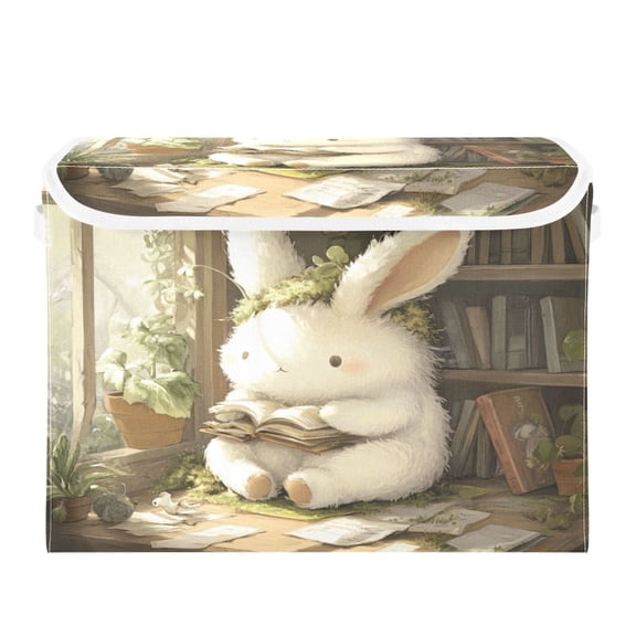 Storage Box With Lid 16.5x12.6x11.8In Foldable Stacked Household Storage Box Rabbit Reading